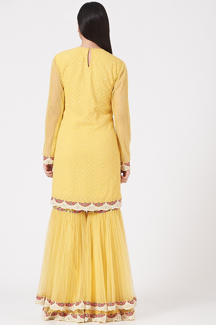 Light Mustard Embroidered Bridal Sharara Set by Shantanu Goenka at Pernia's Pop Up Shop