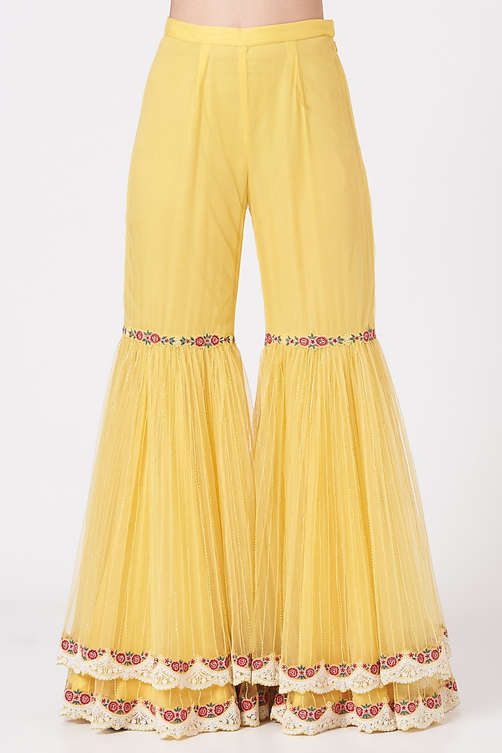 Light Mustard Embroidered Bridal Sharara Set by Shantanu Goenka at Pernia's Pop Up Shop