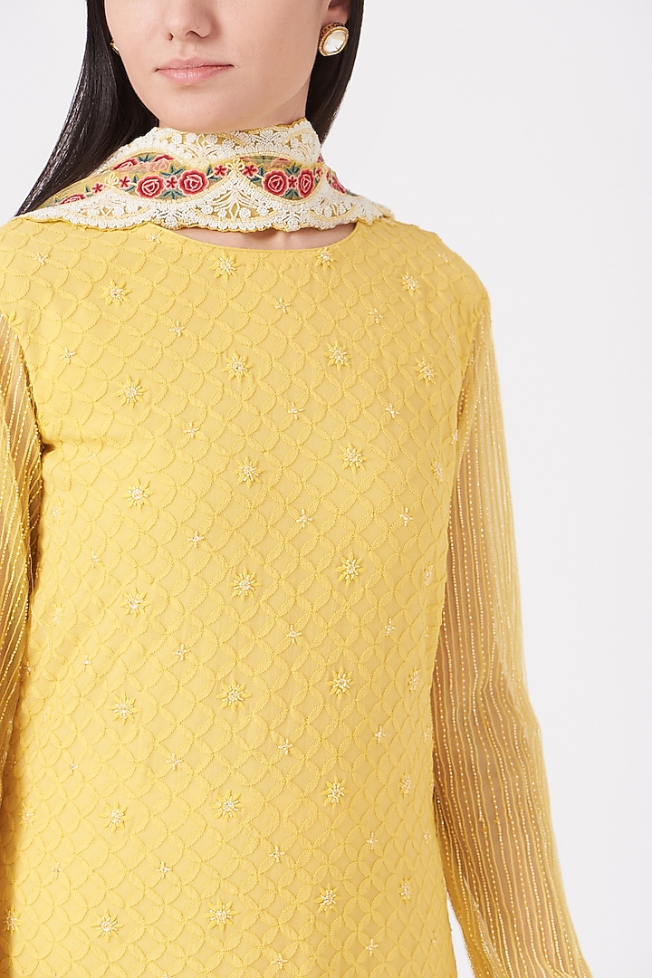 Light Mustard Embroidered Bridal Sharara Set by Shantanu Goenka at Pernia's Pop Up Shop