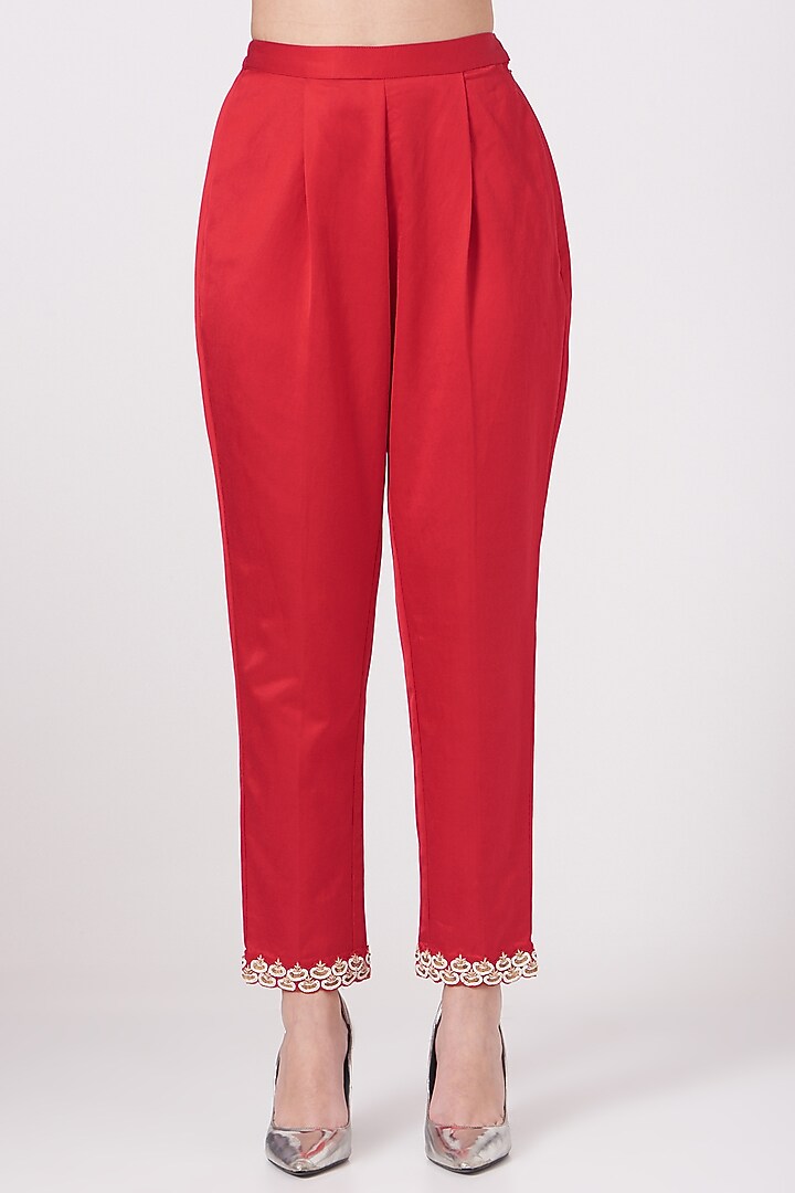 Cadmium Red Embroidered Cape Set by Shantanu Goenka at Pernia's Pop Up Shop