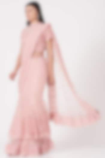 Blush Pink Embroidered Saree Set by Shantanu Goenka