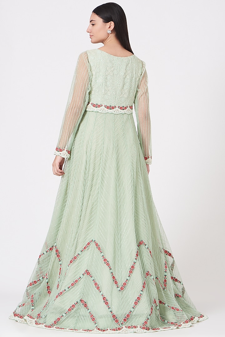 Mint Green Embroidered Bridal Anarkali Set by Shantanu Goenka at Pernia's Pop Up Shop