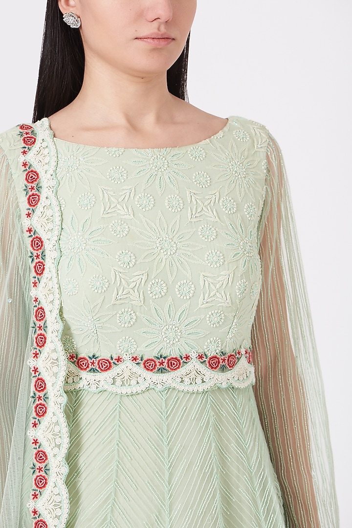 Mint Green Embroidered Bridal Anarkali Set by Shantanu Goenka at Pernia's Pop Up Shop