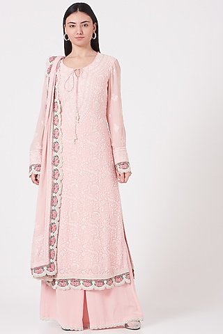 Blush Pink Embroidered Kurta Set by Shantanu Goenka