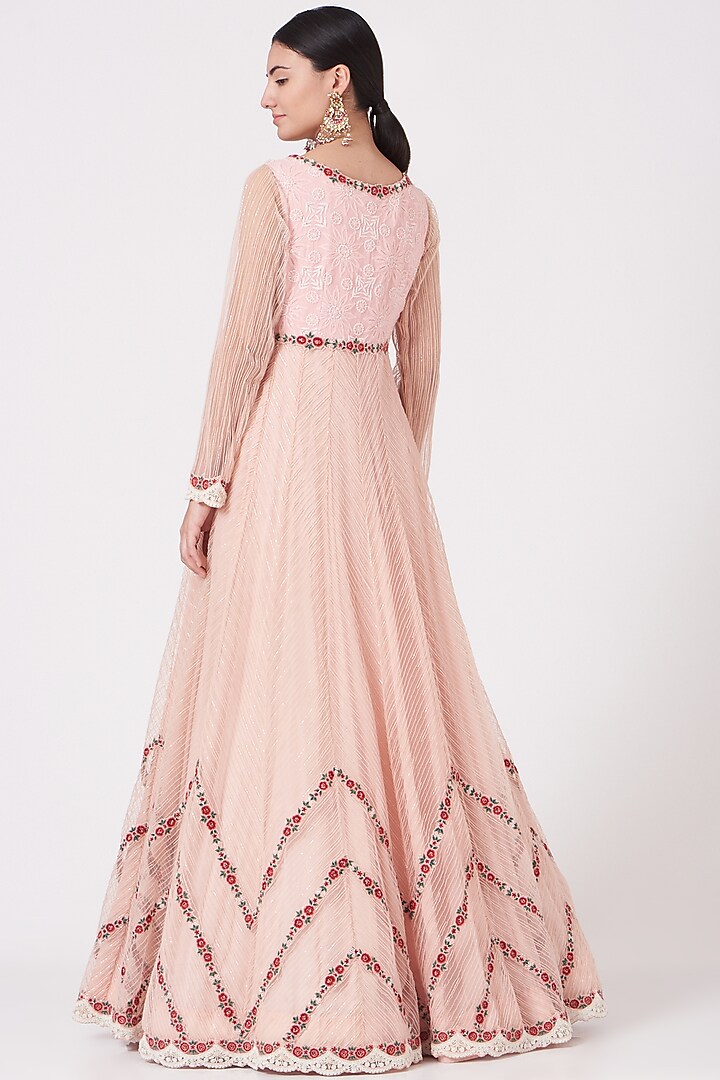 Blush Pink Embroidered Flared Bridal Anarkali Set by Shantanu Goenka at Pernia's Pop Up Shop