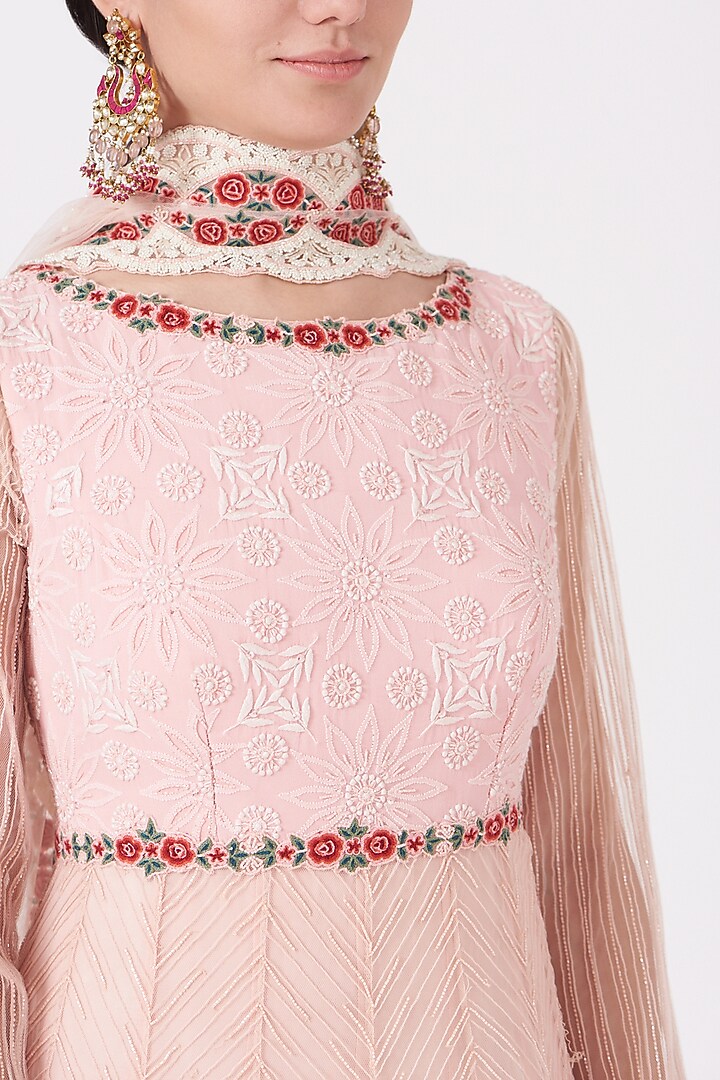 Blush Pink Embroidered Flared Bridal Anarkali Set by Shantanu Goenka at Pernia's Pop Up Shop
