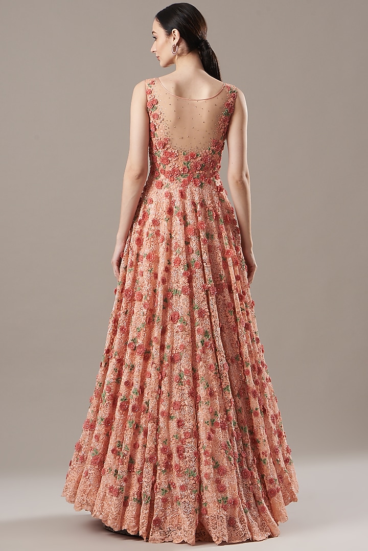 Peach Printed Bridal Gown by Shantanu Goenka at Pernia's Pop Up Shop