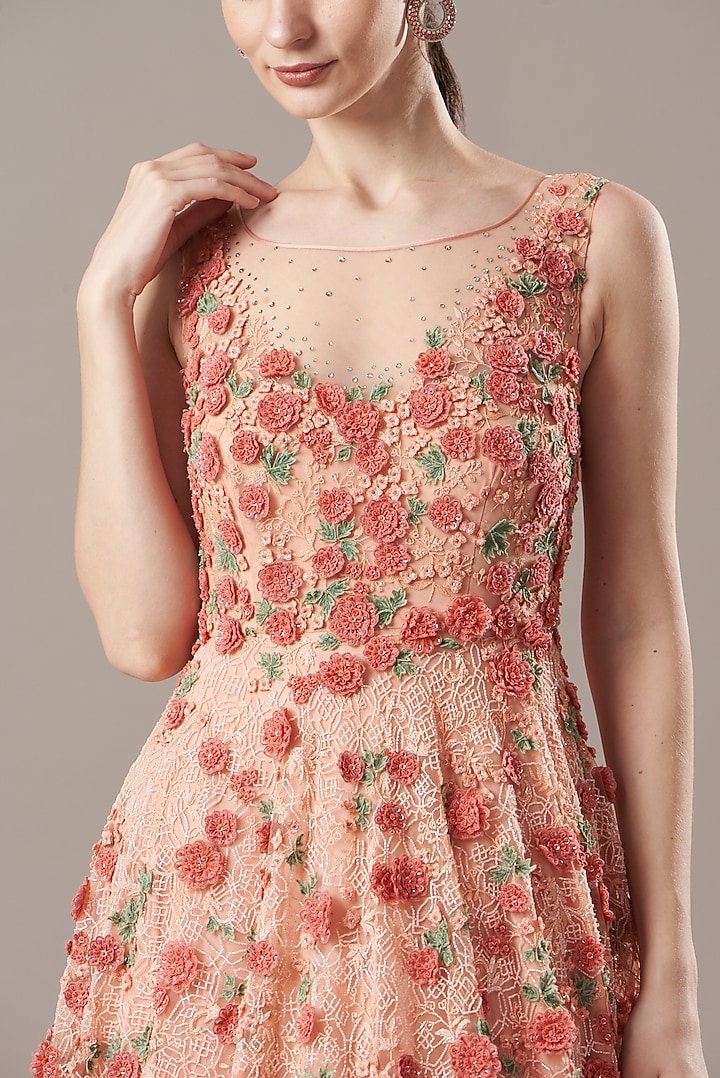 Peach Printed Bridal Gown by Shantanu Goenka at Pernia's Pop Up Shop
