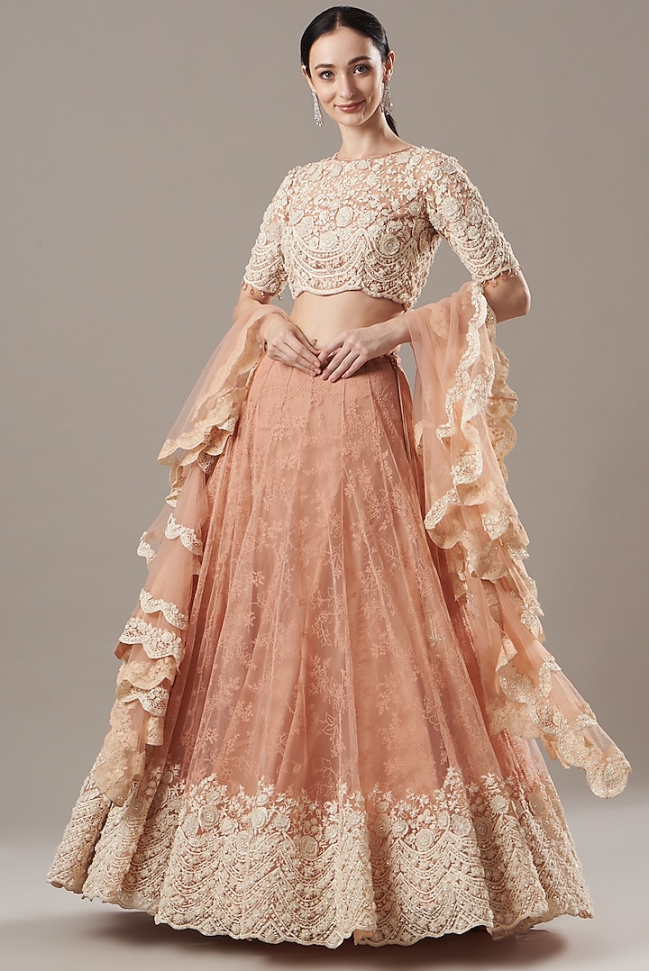 Nude Embroidered Bridal Lehenga Set by Shantanu Goenka at Pernia's Pop Up Shop