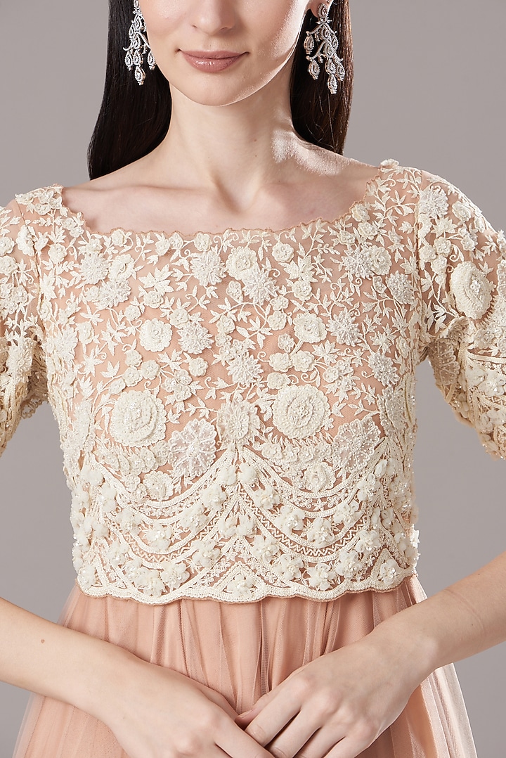 Nude Embroidered Asymmetrical Wedding Gown by Shantanu Goenka at Pernia's Pop Up Shop