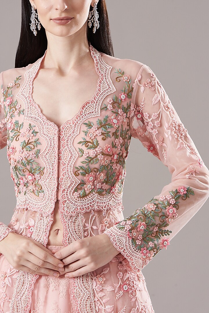 Blush Pink Embroidered Jacket Bridal Lehenga Set by Shantanu Goenka at Pernia's Pop Up Shop