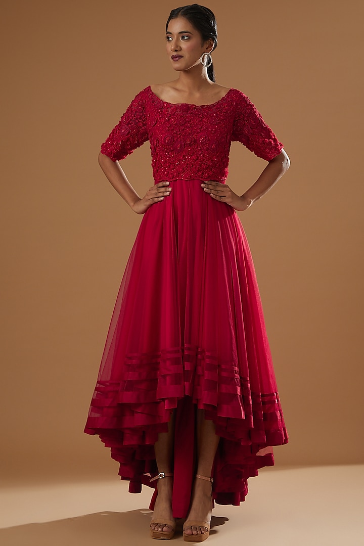Red Hand Embroidered Wedding Gown by Shantanu Goenka at Pernia's Pop Up Shop