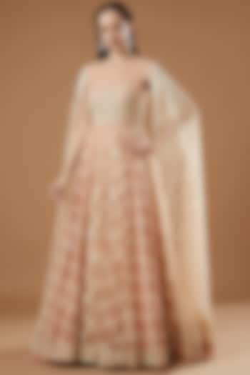 Nude & Cream Tulle Gown With Feathers by Shantanu Goenka at Pernia's Pop Up Shop