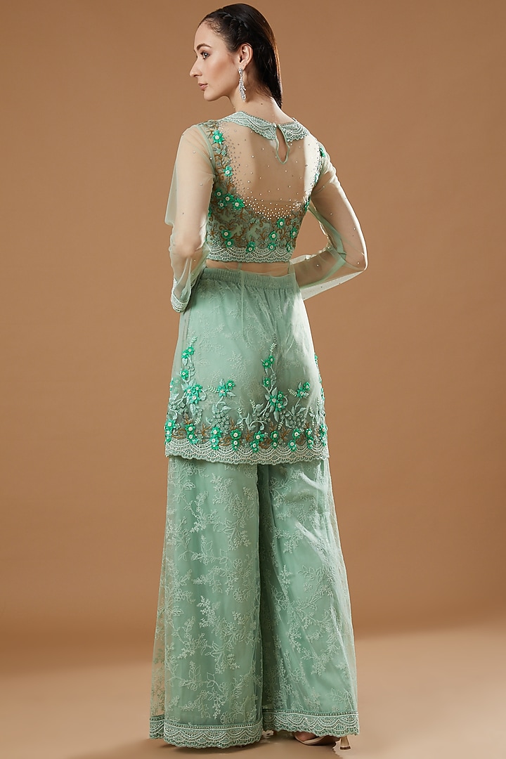 Aqua Embroidered Bridal Sharara Set by Shantanu Goenka at Pernia's Pop Up Shop