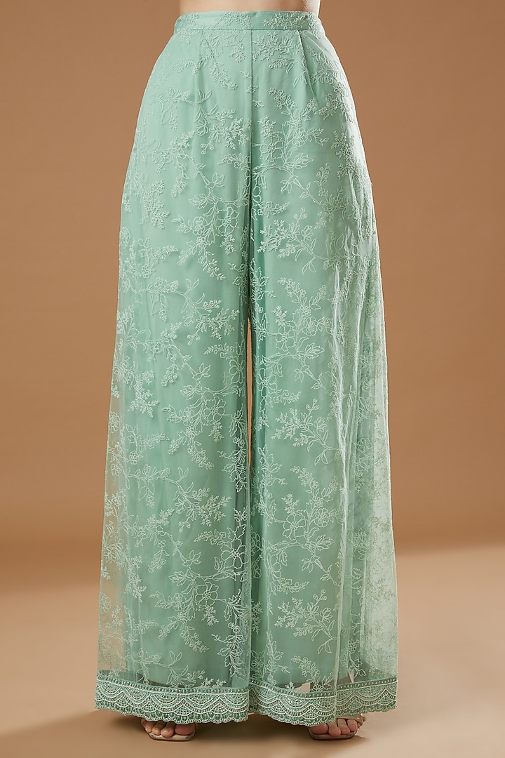 Aqua Embroidered Bridal Sharara Set by Shantanu Goenka at Pernia's Pop Up Shop