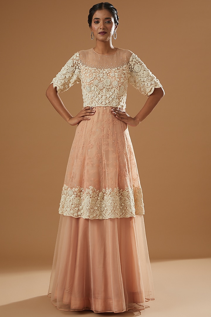 Nude Hand Embroidered Bridal Gown by Shantanu Goenka at Pernia's Pop Up Shop