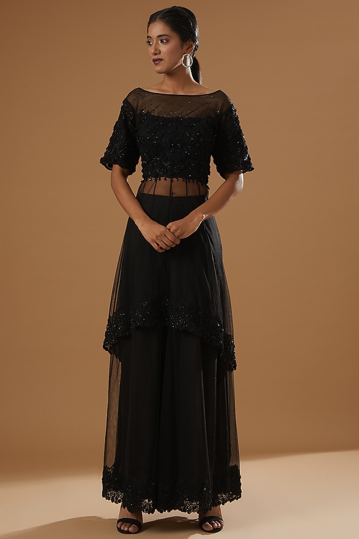 Black Tulle Bridal Sharara Set by Shantanu Goenka at Pernia's Pop Up Shop