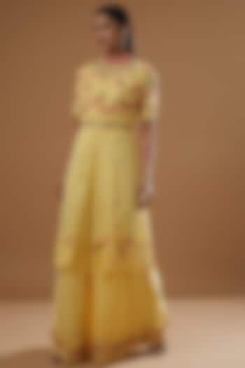 Yellow Tulle Bridal Sharara Set by Shantanu Goenka at Pernia's Pop Up Shop