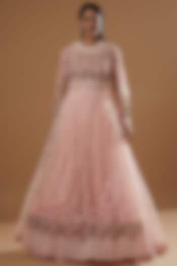 Blush Pink Hand Embroidered Layered Bridal Gown by Shantanu Goenka at Pernia's Pop Up Shop