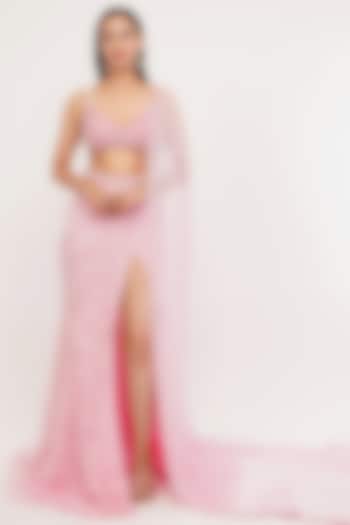 Pink Tulle & Satin Lycra Hand Embroidered Mermaid Bridal lehenga for 22 Lehenga Set by SHOURYA GATHA at Pernia's Pop Up Shop
