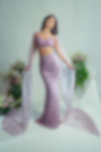 Lilac Tulle Net Sequin Hand Embroidered Wedding Lehenga Set by SHOURYA GATHA at Pernia's Pop Up Shop