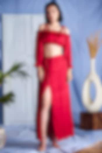 Red Chiffon Skirt With Slit by Shivika Agarwal