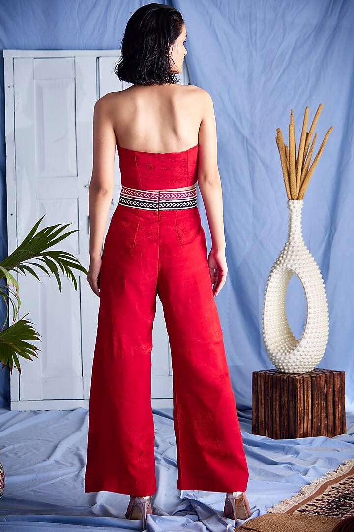 Red Embroidered Blouse by Shivika Agarwal at Pernia's Pop Up Shop