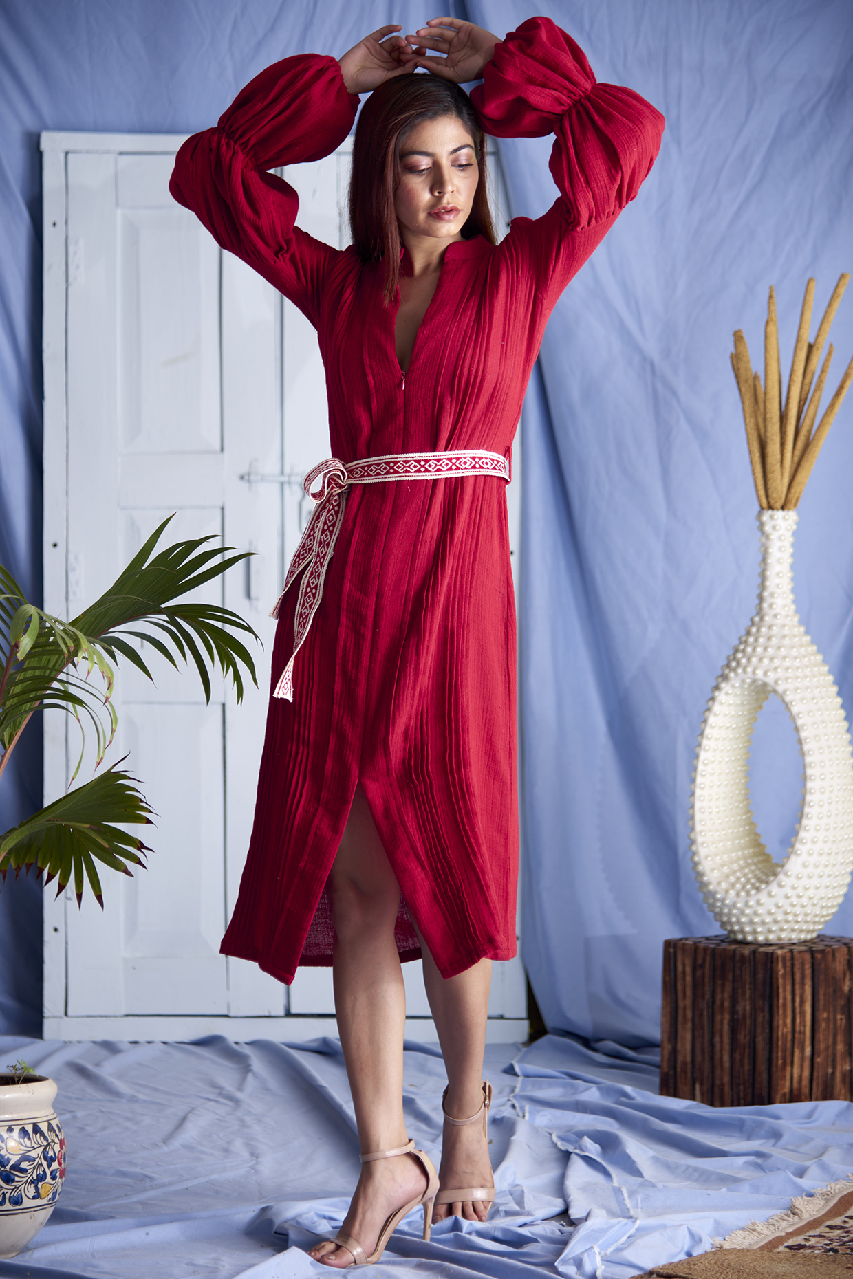 Red Embroidered Dress by Shivika Agarwal at Pernia's Pop Up Shop
