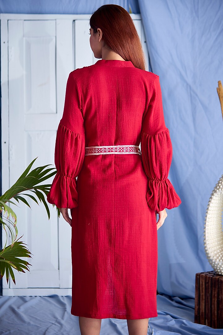 Red Embroidered Dress by Shivika Agarwal at Pernia's Pop Up Shop