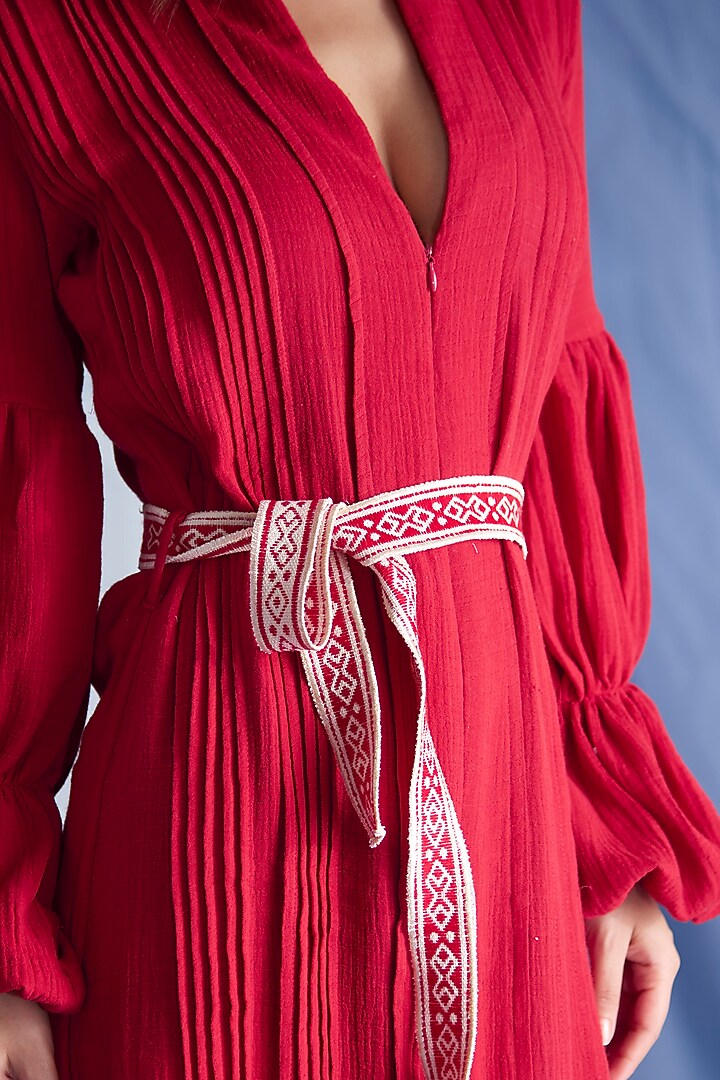 Red Embroidered Dress by Shivika Agarwal at Pernia's Pop Up Shop