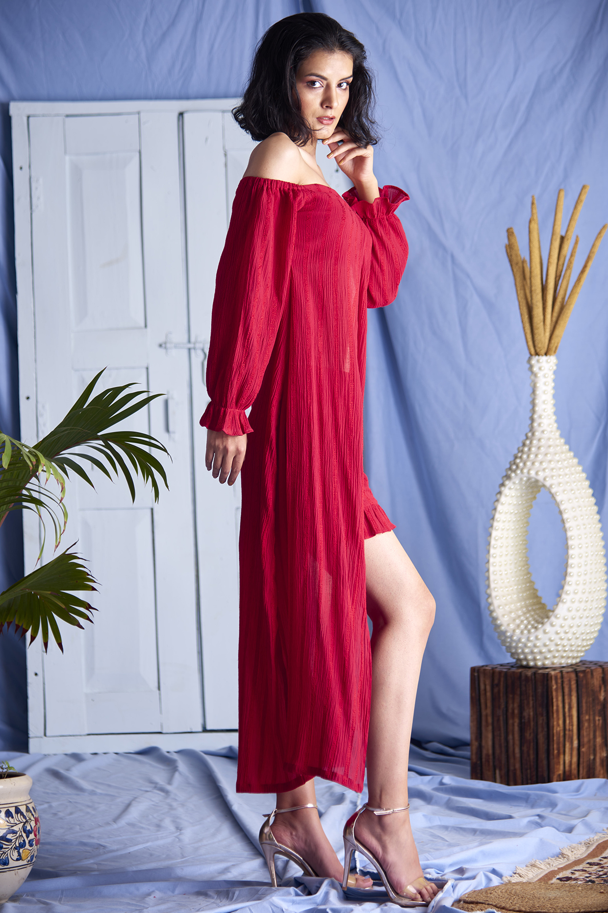 Red Cotton Shirt With Slit by Shivika Agarwal