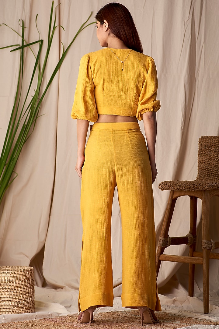 Turmeric Yellow Dobby Pants by Shivika Agarwal at Pernia's Pop Up Shop