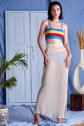 Vanilla Creme Fishnet Skirt by Shivika Agarwal