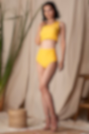 Yellow Lycra Bikini Set by Shivika Agarwal