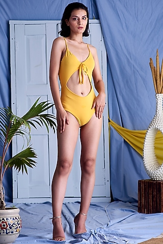 Yellow Lycra Swimsuit by Shivika Agarwal