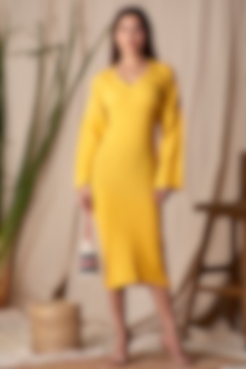 Yellow Bodycon Crepe Dress by Shivika Agarwal