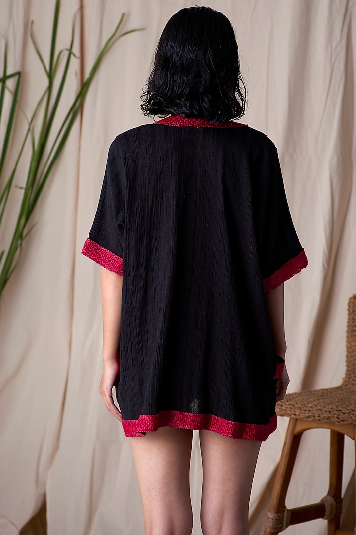 Black Cotton Shrug With Lace by Shivika Agarwal at Pernia's Pop Up Shop
