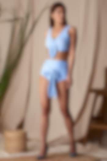 Columbine Blue Knotted Front Panel Swimsuit by Shivika Agarwal