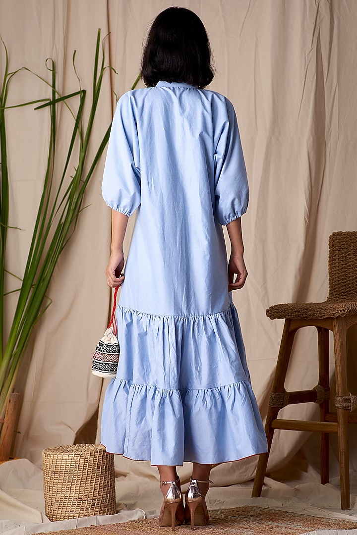 Columbine Blue Two Tiered Gathered Dress by Shivika Agarwal at Pernia's Pop Up Shop
