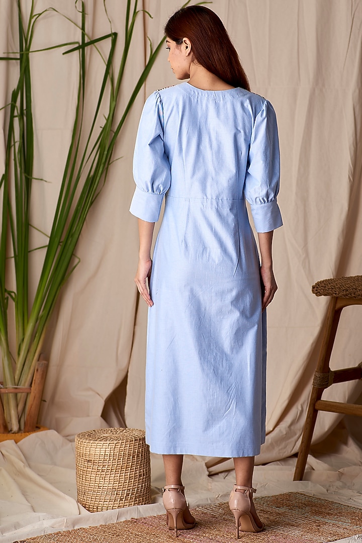 Columbine Blue Embroidered A-Line Dress by Shivika Agarwal at Pernia's Pop Up Shop
