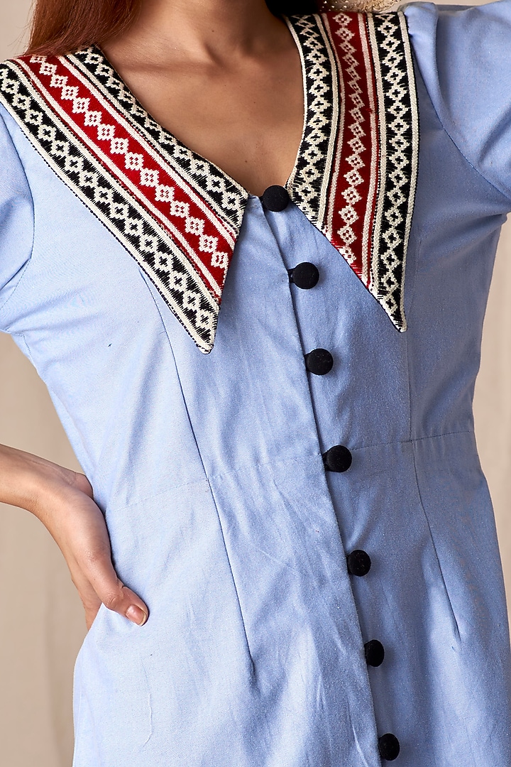 Columbine Blue Embroidered A-Line Dress by Shivika Agarwal at Pernia's Pop Up Shop