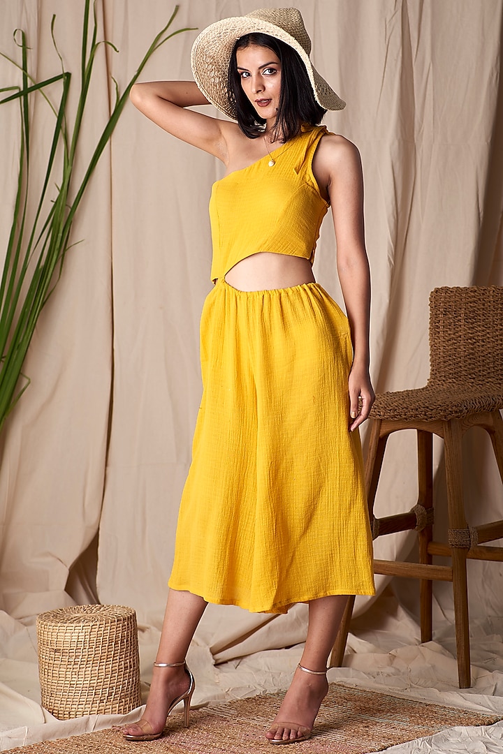 Yellow One Shoulder Jumpsuit by Shivika Agarwal