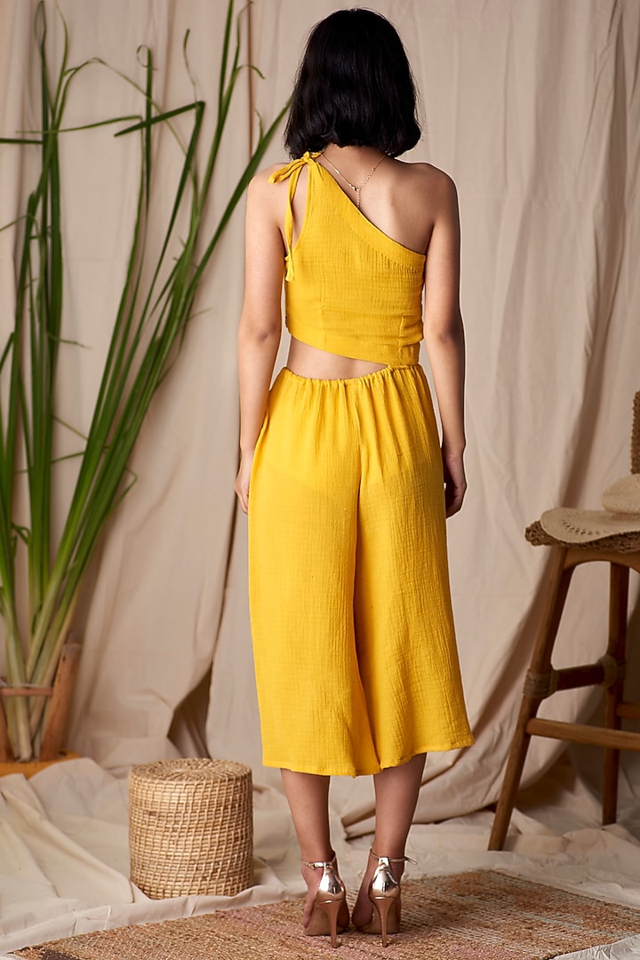 Yellow One Shoulder Jumpsuit by Shivika Agarwal at Pernia's Pop Up Shop