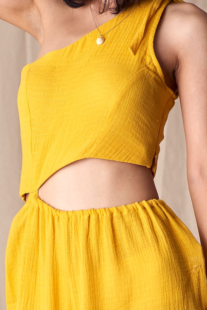 Yellow One Shoulder Jumpsuit by Shivika Agarwal at Pernia's Pop Up Shop