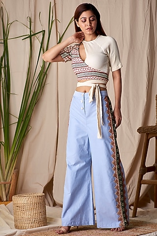 Vanilla Creme Wrap Blouse by Shivika Agarwal