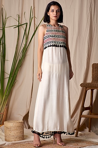 Vanilla Creme Embroidered Dress by Shivika Agarwal
