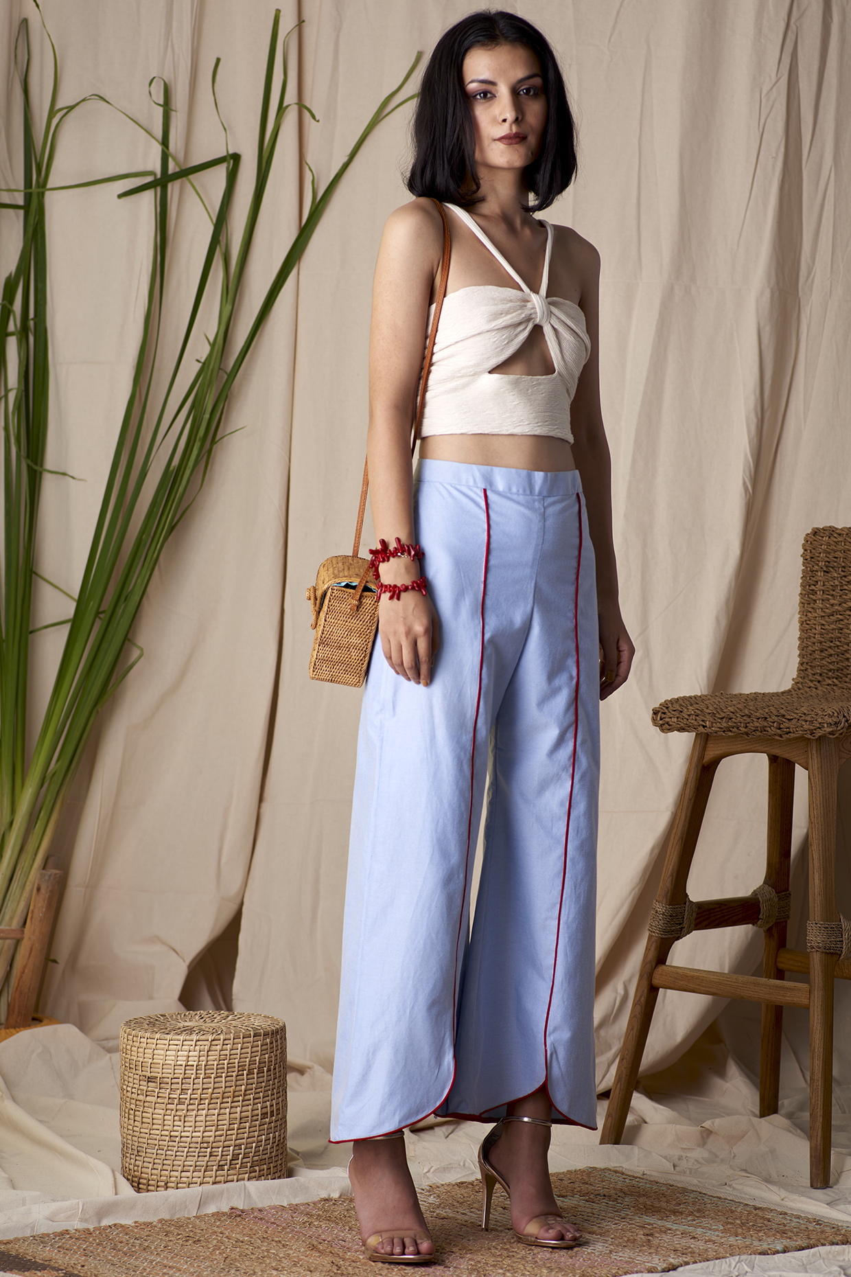 Vanilla Creme Blouse With Twisted Knot by Shivika Agarwal at Pernia's Pop Up Shop