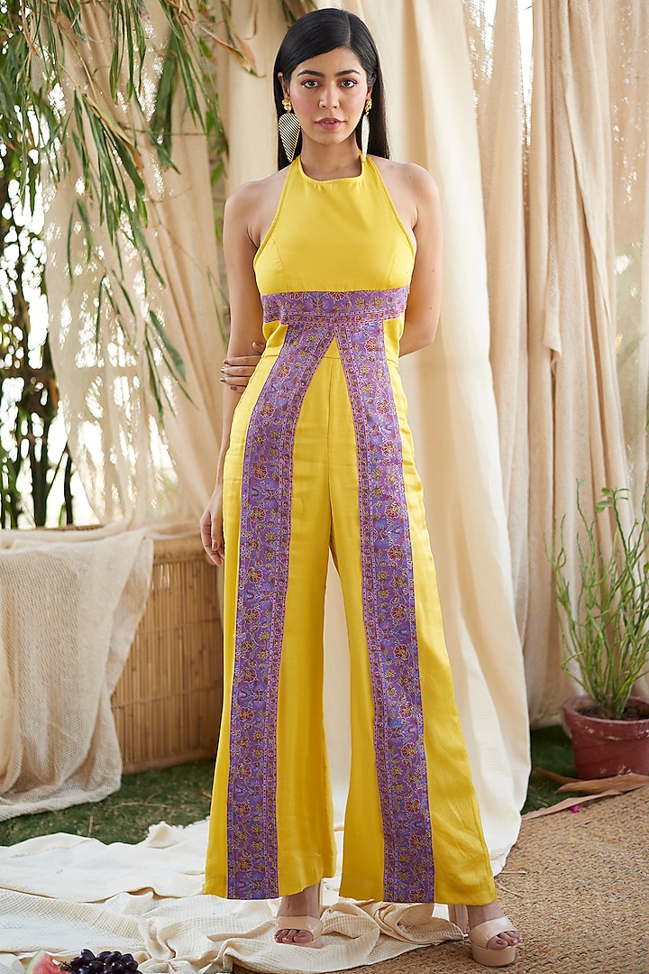 Lemon Yellow Embroidered Jumpsuit by Shivika Agarwal