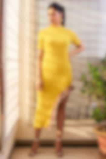 Lemon Yellow Embroidered Dress by Shivika Agarwal