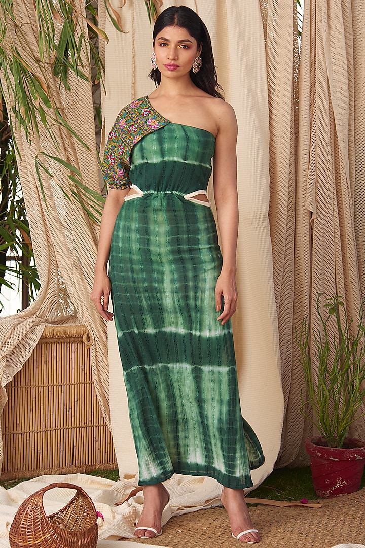 Olive Green Printed Dress by Shivika Agarwal